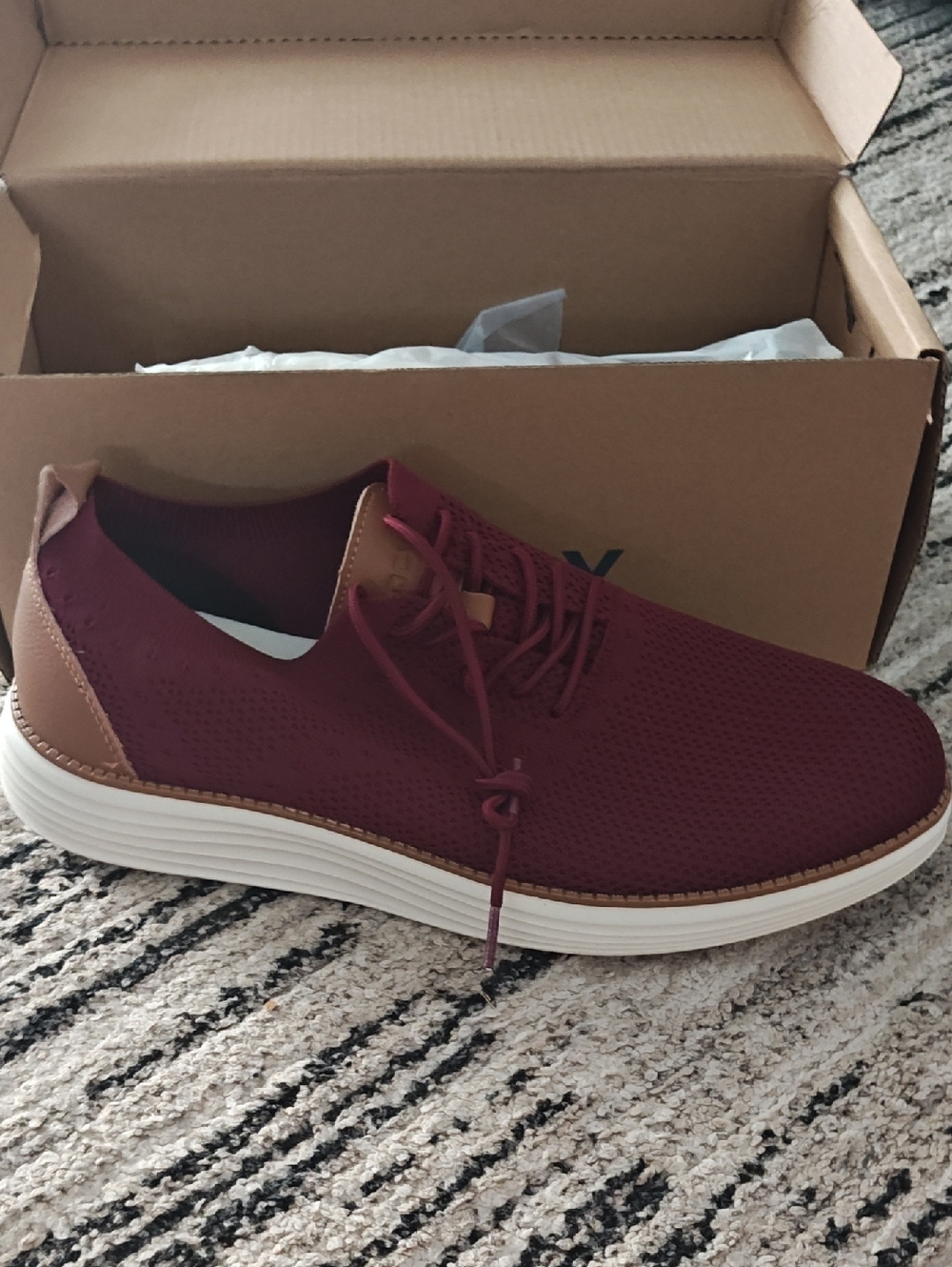 Men's Burgundy Knit Lace-Up Sneaker with Tan Accents